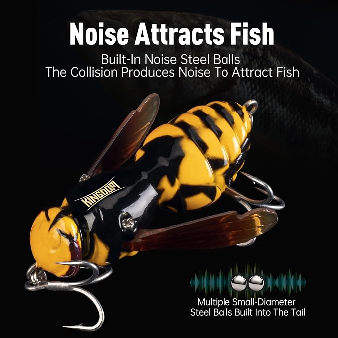 Kingdom Wasp Craw Bait Insect Bionic Floating Fishing Lures Swimbaits Hard Artificial Baits Lure for Freshwater and Saltwater Bass Carp Pike Walleye Fishing ABS Material Carbon Steel Three Book Hook