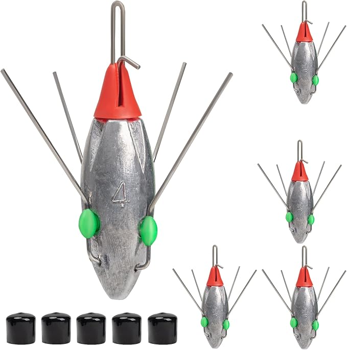 THKFISH 5 Pcs Sputnik Sinkers Surf Fishing Weight, Heavy-Duty Long Tail Lead Weights Saltwater Surf Casting Sinkers, Catfishing, and Beach Adventures in Ocean Sea Sand