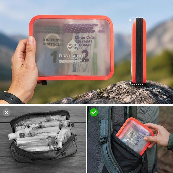 Mini First Aid Kit, 100 Pieces Small Waterproof Medical Bag - Waterproof Medical Kit for Travel, Home, Car, Camping, Hiking, Office, School, Emergency & Outdoor Survival