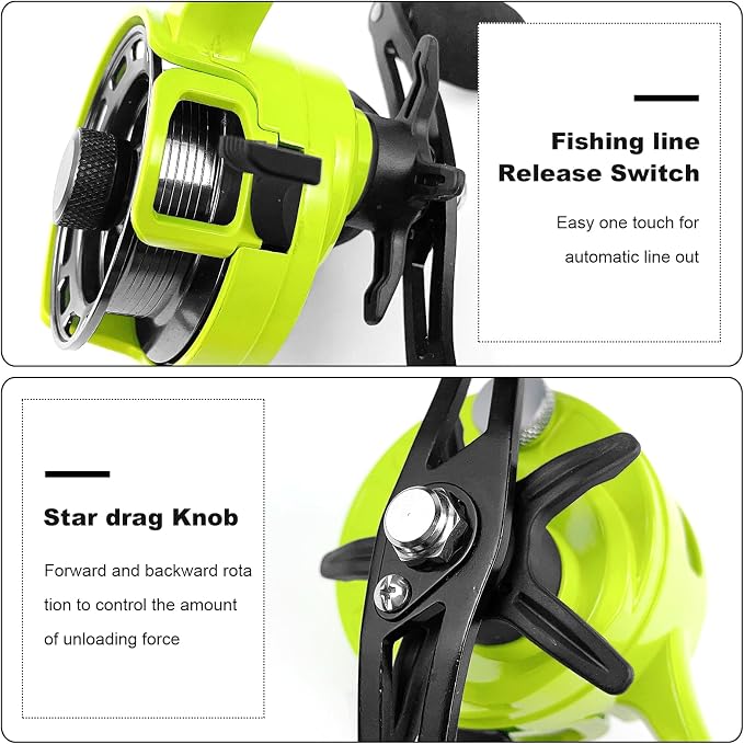 Ice Fishing Reels 3.2:1 Gear Ratio Ultra Smooth 3+1Ball Bearings Strength CNC-machined Aluminum Inline Ice Fishing Reel with Left/Right Hand Retrieve