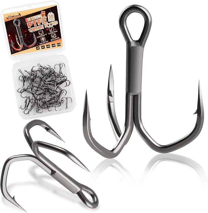 Dovesun Fishing Treble Hooks, Triple Hooks 3X Strong Professional V, 50PCS High Carbon Steel Replacement Fishing Hooks for Saltwater and Freshwater, Sizes #10#8#6#4#2