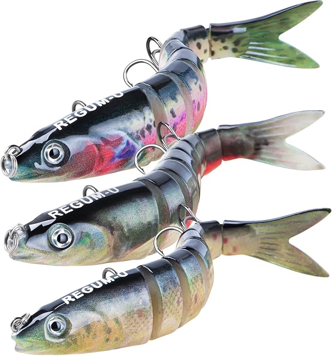 Crown Fishing Lures 8 Segment Realistic Swimbait with 3D Eyes Vibrating Actions,Smooth Lifelike Swimming for More Bites,Reinforced Fiber Joint,Durable Unbreakable Fishing Lure for Various Fish