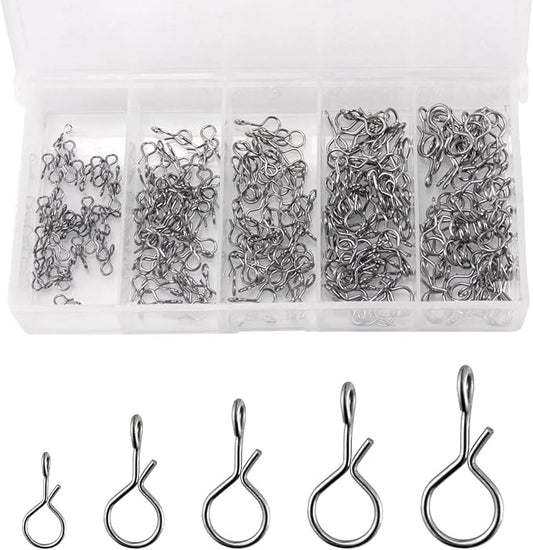 Alwonder 150-Pack Fly Fishing Snaps Twist Clips, 3/5 Sizes Stainless Steel Quick Change Lure Snaps No Knot Clip Quick Snap Fast Snap Lure Connector for Jigs Lures Fishing Clips Swivels Terminal Tackle