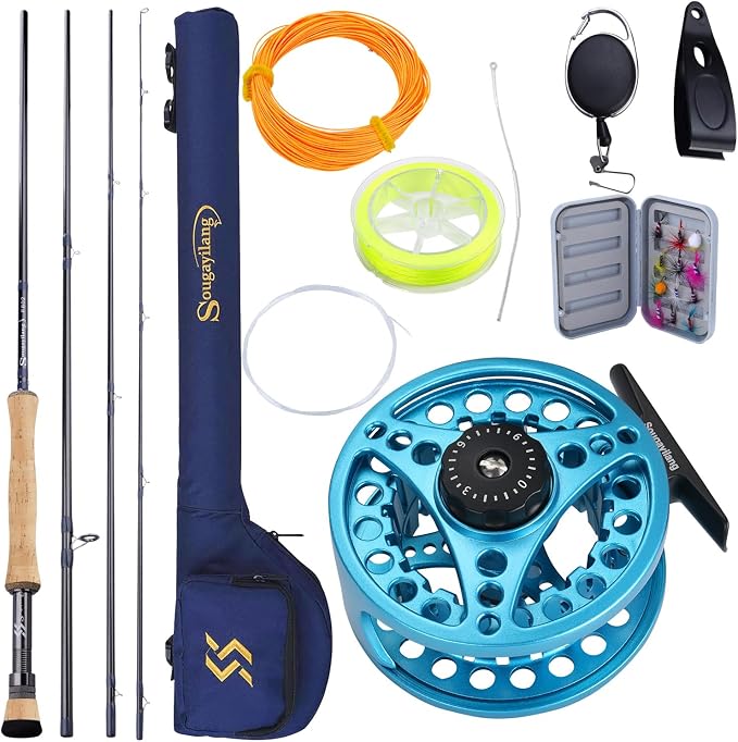 Sougayilang 5/6 Weight 9ft Fly Rod, 4-Piece Graphite Rod, Die Cast Aluminum Reel, Carrying Case, Fly Box & Fishing Flies Combo Starter Kit
