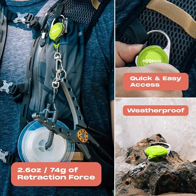 HOOK-EZE Fly Fishing Zinger Retractor for Anglers Vest, Pack of 3 - Fishing Gear and Equipment for Nippers, Forceps, Fly Float Ant, Belt Loops & Backpack