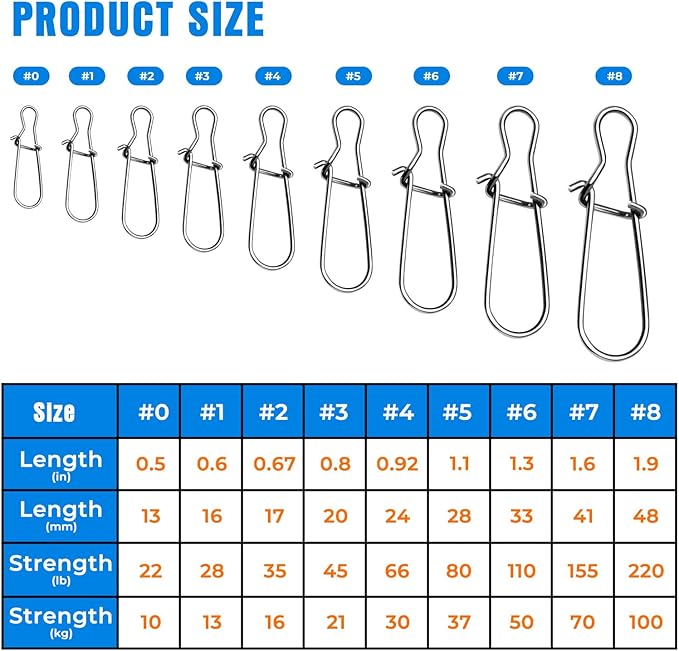 100PCS Stainless Steel Duo Lock Snap Clip Swivel Lure Snaps Fishing Clips Swivels Fishing Tackle Kit Fishing Snaps Clip High Strength Fishing Gear Hooked Snap