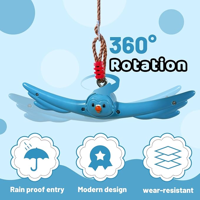 Ninja Twist Swing-360 Degree Handle Rotation Promotes Sensory Development, Arm Strength,Swingset Accessories Outdoor-Swing Spins Set (Blue)