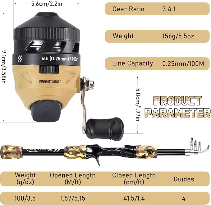 Sougayilang Kids Fishing Rod and Reel Combo,Light Weight Fishing Pole with Spincast Fishing Reel Tackle Bag Lures for Youth,Girls and Boys Good Starter Fishing Kit