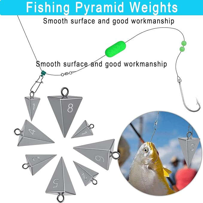 Pyramid Sinkers for Surf & Saltwater Fishing Weights - Durable Lead Fishing Sinkers, 1oz,2oz,3oz,4oz,5oz,6oz,8oz, Assortment Packs.