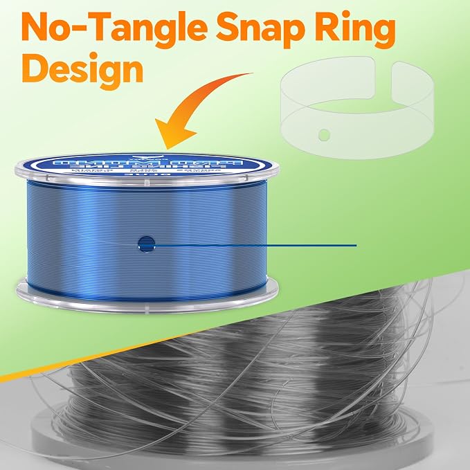 Pro Monofilament Fishing Line with Knot Instruction Cards for Multi Purpose Cost Effective, Strong Yet Thin Nylon String for Big Fishes, Tangle-Free & UV Resistant, 15/20/30/50/80LB
