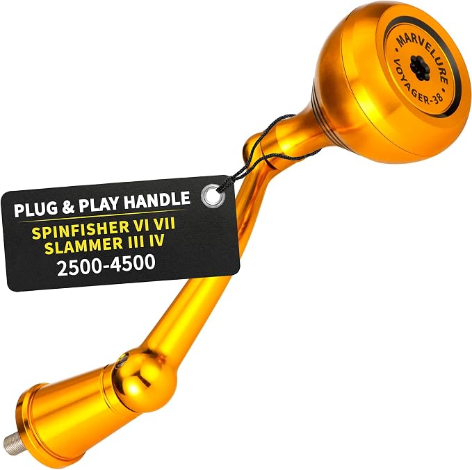 Foldable Power Handle Compatible for Penn Spinfisher VI VII, Slammer III IV (Not for Spinfisher Long Cast/V/SS) (Gold - Voyager Version, for Slammer/Spinfisher 2500-4500 Thread)