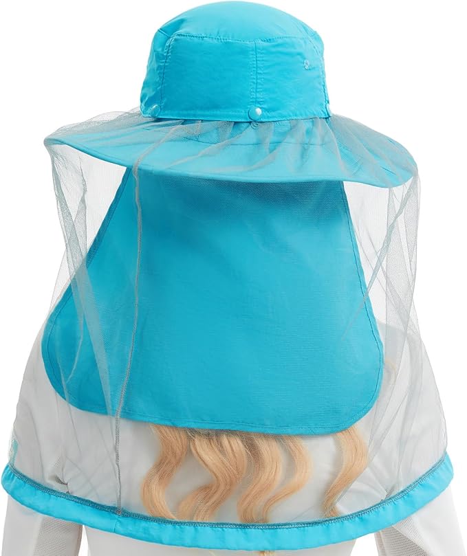 BASSDASH UPF 50+ Mosquito Sun Hat with Hidden Head Net and Neck Flap for Men Women Outdoor Fishing Hiking Camping