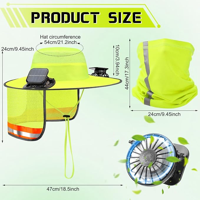 Solar Hat with Fans, Wide Brim Cooling Sun Hat with Removable Dual Fans USB Charging Neck Cover for Outdoor Fishing