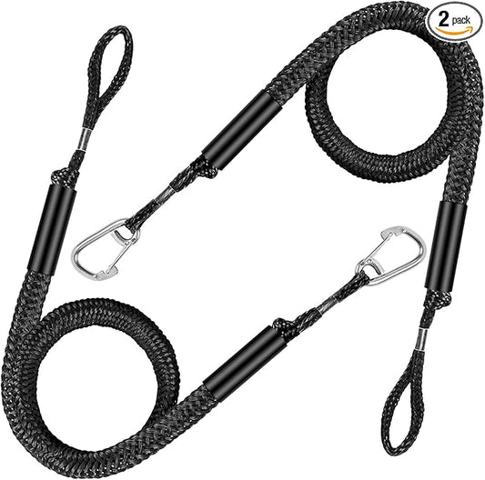4-5.5ft, Bungee Dock Line with Stainless Steel Clip Safe Boat Rope Mooring String with Foam Float for Pontoon, Boat Accessories, Sea Doo,2 Pack (Black)