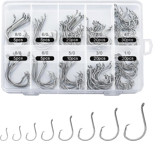 150PCS Circle Hooks, Strong High Carbon Steel Fresh and Saltwater Fishing Hooks, Variety of Different Sizes Circle Hook - Size:#1 1/0 2/0 3/0 4/0 5/0 6/0 8/0