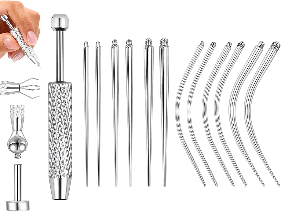 14g/16g/18g ASTM F136 Titanium Piercing Taper Insertion Pin for Internal Thread Tragus/Helix/Lip/Nose/Helix/Piercing Jewelry Cartilage Earrings Labret Nose Studs Stretcher Assistant Tool