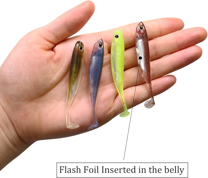 QualyQualy Soft Plastic Swimbait Paddle Tail Shad Lure Soft Bass Shad Bait Minnow Paddle Tail Swim Bait for Bass Trout Walleye Crappie - 2.75in, 3.14in, 3.94in, 5in