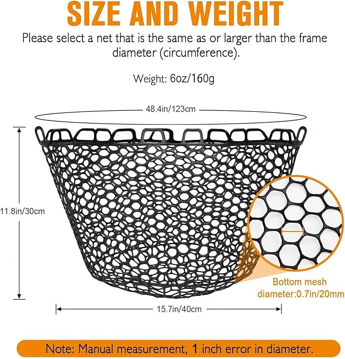 Dovesun Rubber Fishing Net Replacement Netting Without Handle Clear Black Fishing Nets for Fish Fly Fish Landing Net Bag for Freshwater Saltwater Foldable Trout Net Rubber Mesh 5 Sizes White Black Red
