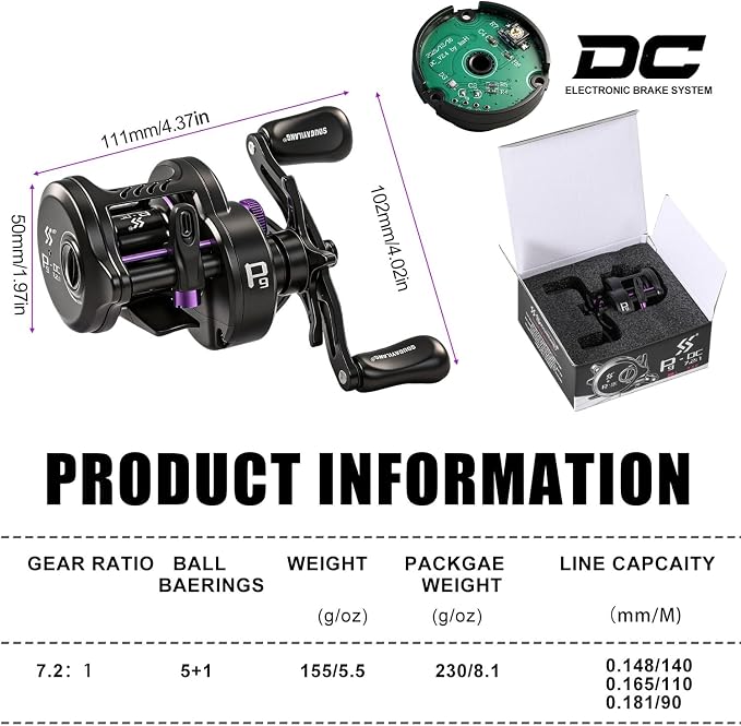 Sougayilang Round Baitcasting Reel, Digital Control Braking with Real-Time Acoustic Feedback, 7.2:1 Gear Ratio DC Reel for Bass, Catfish and Salmon, Ideal Fishing Reels for Beginners