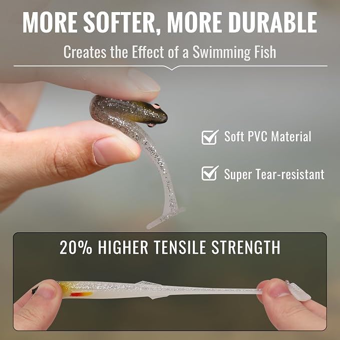 TRUSCEND Shadtale Easy Catch Soft Fishing Lures, Unique Vibration and Action for Various Rigs, Paddle Tail Swimbaits Trailer for Bass, Trout, Crappie, Walleye, Redfish, Saltwater & Freshwater Fishing