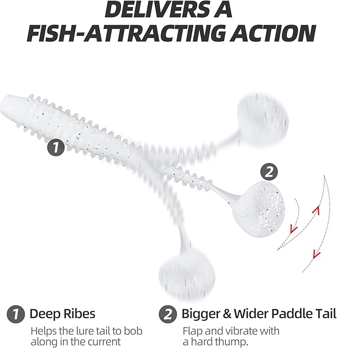 Paddle Tail Swimbaits 100/80/50PCS, 5/4/3/2 inch Soft Fishing Lures Bulk Pack – Durable Lifelike Action Lures for Bass, Trout, Crappie – Freshwater & Saltwater Fishing Gifts