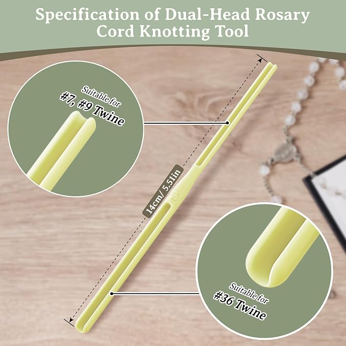 Dunkive 2 Pack Rosary Cord Knotting Tool, #7#9 and #36 Dual Head Twine Knotting Tool, Rosary Making Supplies, Beads Tying Kit, Beading Cord Kit for Jewelry, Fishing Hook, Bracelet(Yellow)