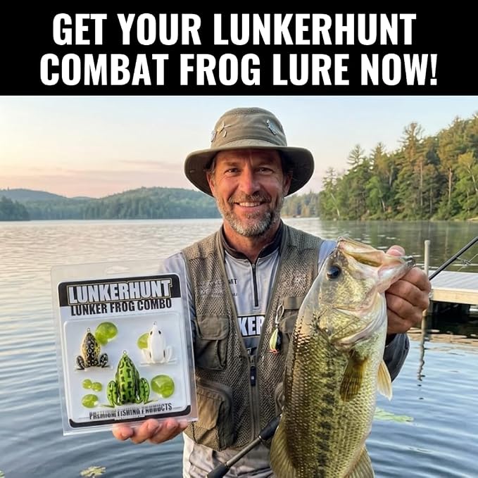 Lunkerhunt Topwater Frog Lures Fishing Lures Kit (3-Pack) | Most Realistic Frog Soft Swimbaits with Weedless Hooks for Freshwater | Combat, Popping Frog for Bass Trout Pike Snakehead Bluegill
