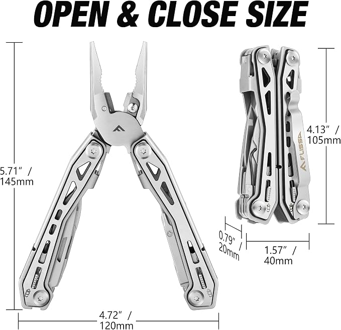 FLISSA 16-in-1 Stainless Steel Multi Tool, Gifts for Men Dad, EDC Multitool with Pocket Knife, Pliers, Belt Clip and Oxford Sheath, Self-locking Utility Multi-Tool for Camping Survival Outdoor