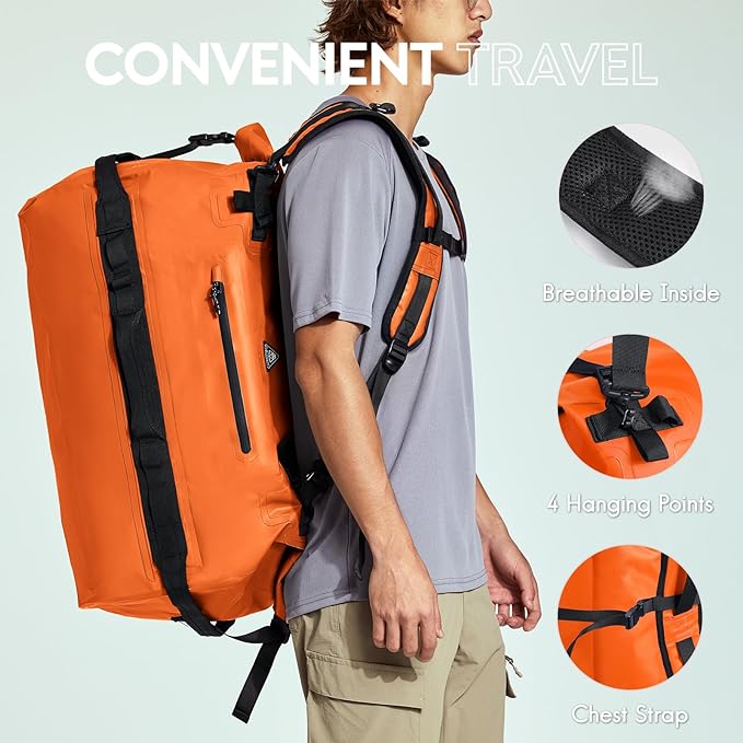 Haimont IPX7 Waterproof Roll-Top Dry Duffel Backpack | 60L/90L Sizes, 500D Tarpaulin, Welded Seams, Mesh Pockets, Boating & Kayaking