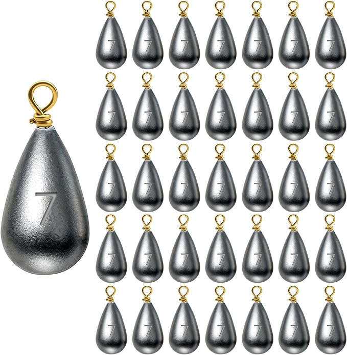 Casting Sinker Weights Assortment, Teardrop Fishing Sinkers with Brass Swivel Loops, 1/8 oz to 3/4 oz, Drop Shot Weights for Bass Catfish, Freshwater Saltwater