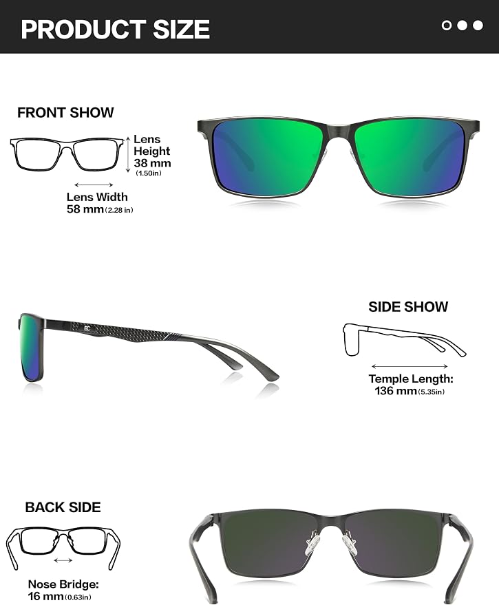 BIRCEN Polarized Mens Sunglasses for Driving: UV Protection Al-Mg Metal Sunglasses Lightweight Shades for Fishing Travel Golf