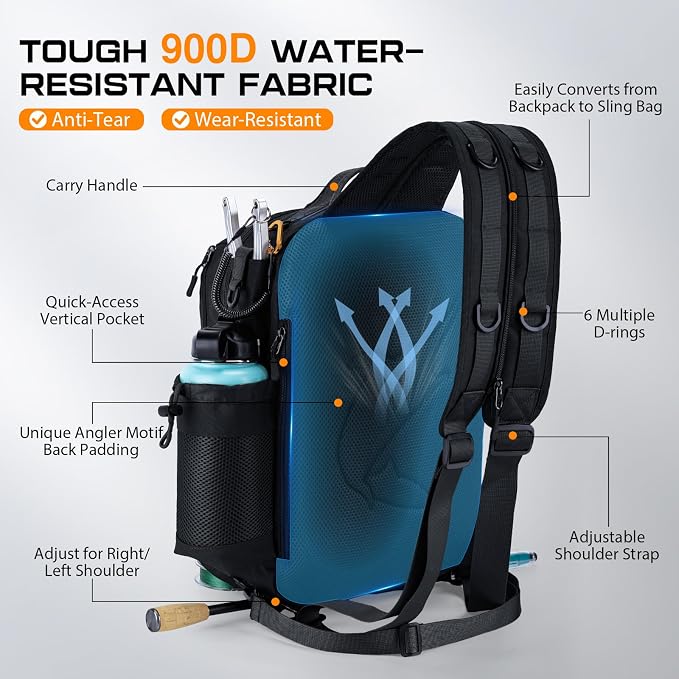 Goture Black Tackle Bag with Trays, Fishing Backpack for Men Professional Fishing Gear Organizer with MOLLE System, Rod Holder