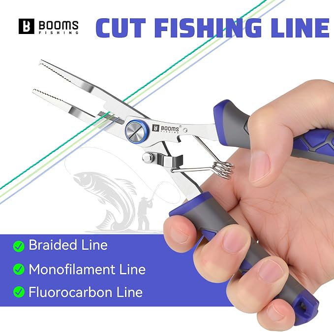 Booms Fishing Pliers Stainless Steel: 6.5" Split Ring Pliers - Braided Line Cutter & Scissors with Lanyard - Fish Hook Remover Tool for Saltwater and Freshwater - Fishing Tools for Angler, XW13