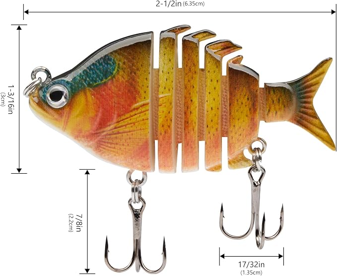 Bassdash SwimPanfish 0.34oz Hard Swimbaits Multi Jointed Topwater Trout Bass Fishing Crank Lure for Freshwater and Saltwater