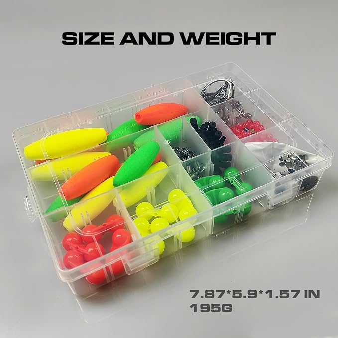 Catfish Rig Making Kit Catfishing Rig Accessories 126PCS Catfish Tackle with Fishing Hook Swivels Sinker EVA Peg Float Rattle Beads Bobber Stoppers Fishing Bells Spinners