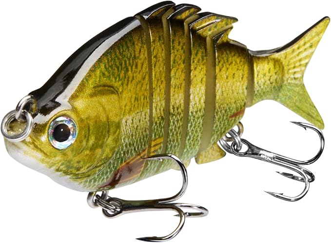 Bassdash SwimPanfish 2.5”/0.34oz Hard Bluegill Swimbaits Multi Jointed Topwater Trout Bass Fishing Crank Lure,Pack of 4