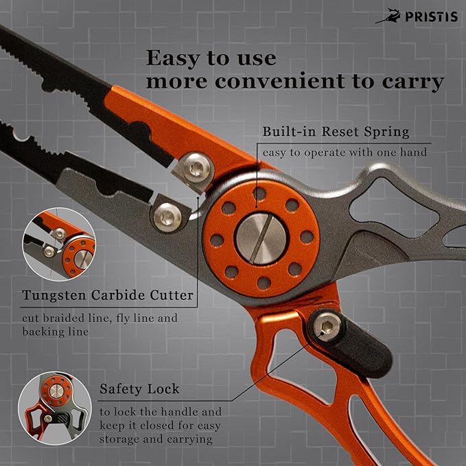 Pristis UTA II Fishing Pliers, Multi-Function Split Ring Plier Gear, Saltwater Resistant Teflon Coated Locking Hook Remover Cutter, Stainless Steel Top & Aluminum Body Tool Kit Tackle Set for Bass
