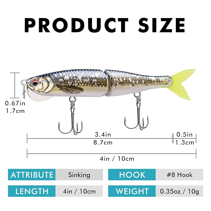 TRUSCEND Swimmax Easy Catch Fishing Lures with BKK Hooks, Wiggling, Vibrating, Rattling and Gurgling for More Bites, Heavy-Duty Dyneema Fiber Jointed Swimbaits for Bass, Trout, Crappie, Walleye, Pike