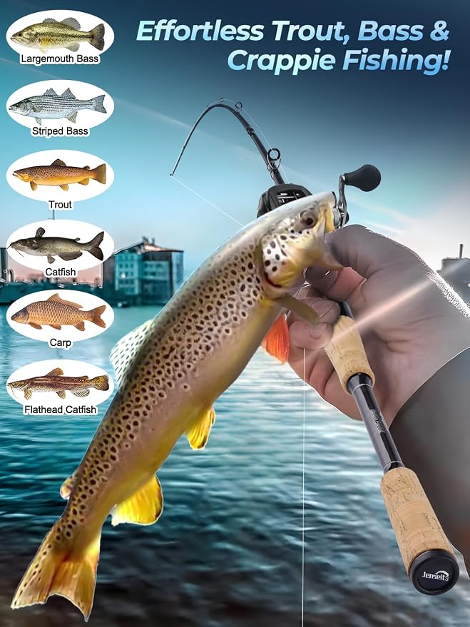 Jenseits Carbon Fiber Fishing Rod Series (6-12 Ft), Spinning & Casting Rods with Stainless Steel Ceramic Guides, Fast Action Fishing Pole for Bass, Trout, Walleye & Surf Fishing