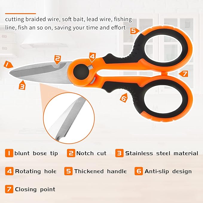 Honoson 2 Pcs 5.7" Fishing Scissors Braided Line Cutters Fishing Heavy Duty 3cr13 Non Slip Serrated Edge Scissors Saltwater Freshwater Braid Multi Function Snips for Trimming (Orange)