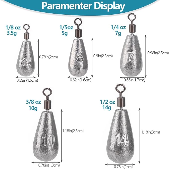 THKFISH Fishing Weights Sinkers Set, 60PCS Fishing Sinker Drop Shot Weights Kit,Drop Shot Rig Wacky Hooks for Saltwater Freshwater Bass Fishing