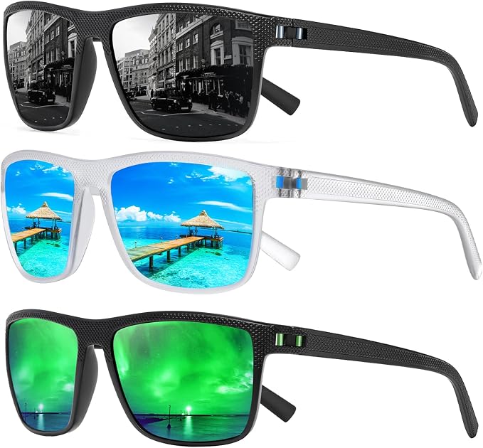 Square Polarized Sunglasses for Men and Women Lightweight Frame Sun Glasses with UV Protection
