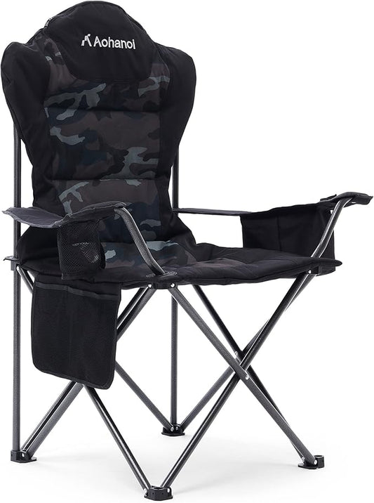 Aohanoi Camping Chairs for Heavy People,Outdoor Folding Camp Chairs for Adults with Cup Holder & Cooler Bag for Outside,Outdoor Lawn Chairs Supports Up to 400lbs