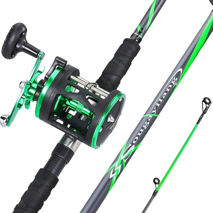 Sougayilang Progressive Glass Fishing Pole Conventional Reel Combo Medium Heavy for Catfish Salmon and Steelhead-7'0"