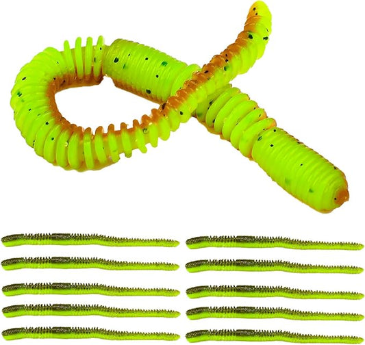 10Pcs/4.7'' Worms for Bait Bass Fishing, Soft Lures Plastic Noodle Wacky Worm Earthworm Silicone Threaded Bait for Ned rig, Fishing Lure Kit for Freshwater Saltwater