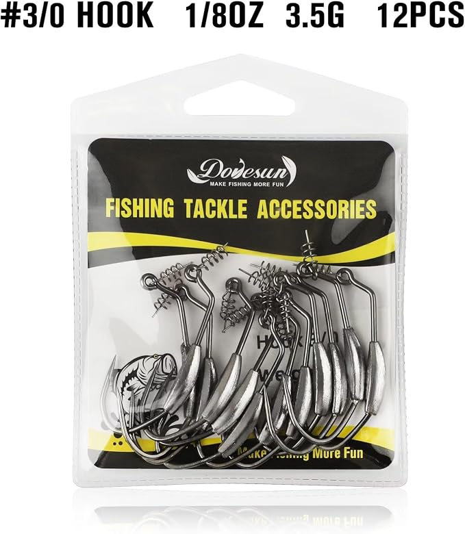 Dovesun 12PCS/44PCS Weighted Swimbait Hooks Weighted Fishing Hooks Saltwater Freshwater Worm Weedless Hooks for Bass Fishing 3/0 4/0 5/0
