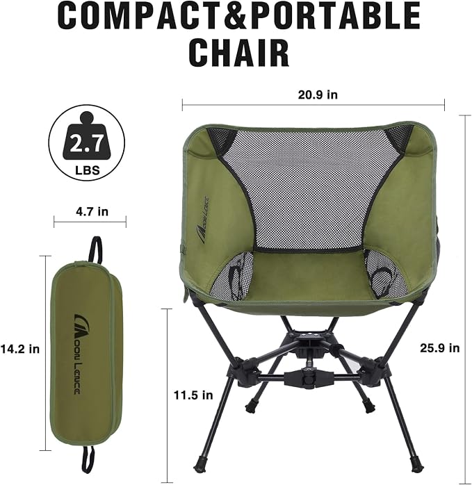 MOON LENCE Portable Camping Chair Backpacking Chair - The 4th Generation Ultralight Folding Chair - Compact, Lightweight Foldable Chairs for Hiking Mountaineering, Beach (Green-2Pack)