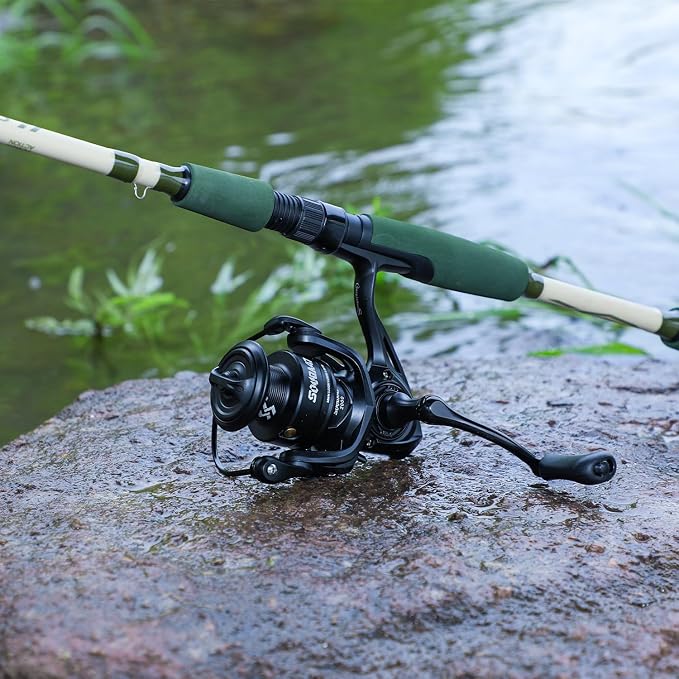 Sougayilang Fishing Rod Combo, 2-Piece 6-Foot Graphite & Fiberglass Rod with Anti-Reverse Spinning Fishing Reel