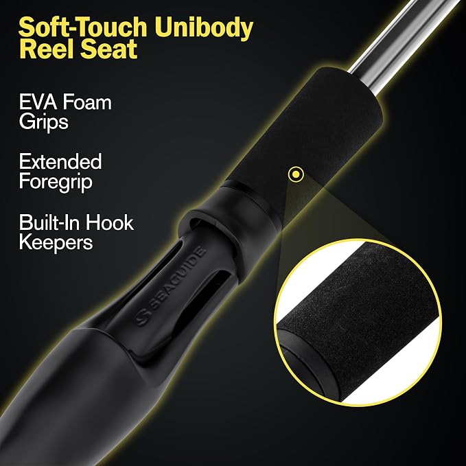 Next 1 Freshwater Bass Fishing Rod, 6'8"-7'6", 20/30-Ton Graphite, SeaGuide Zirconia Guides, 1-Piece Baitcaster Rod for Crankbait, Swimbait, BFS