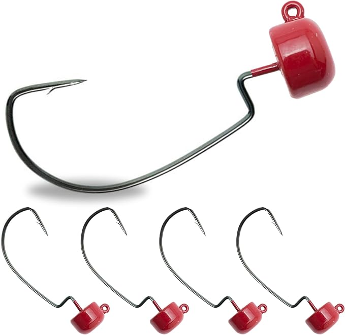 Reaction Tackle Tungsten Mushroom Head Jig Heads, Ned Rig Shroom Jigs for Finesse Bass Fishing, Stand Up Bait with Weedless and EWG Hook Options (5-Pack)